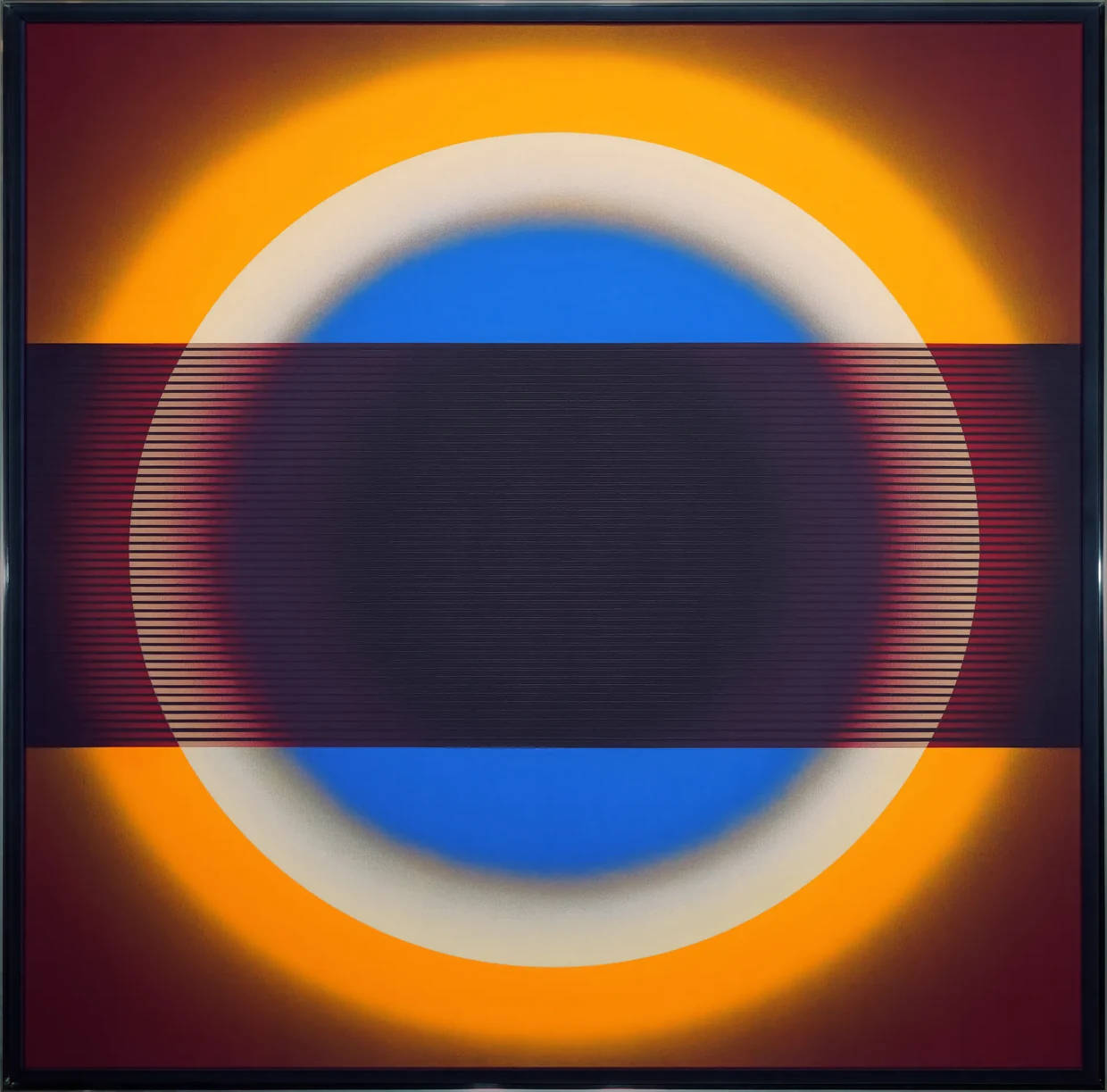Pi Square Emanations painting with compressed central form and layered optical intensity